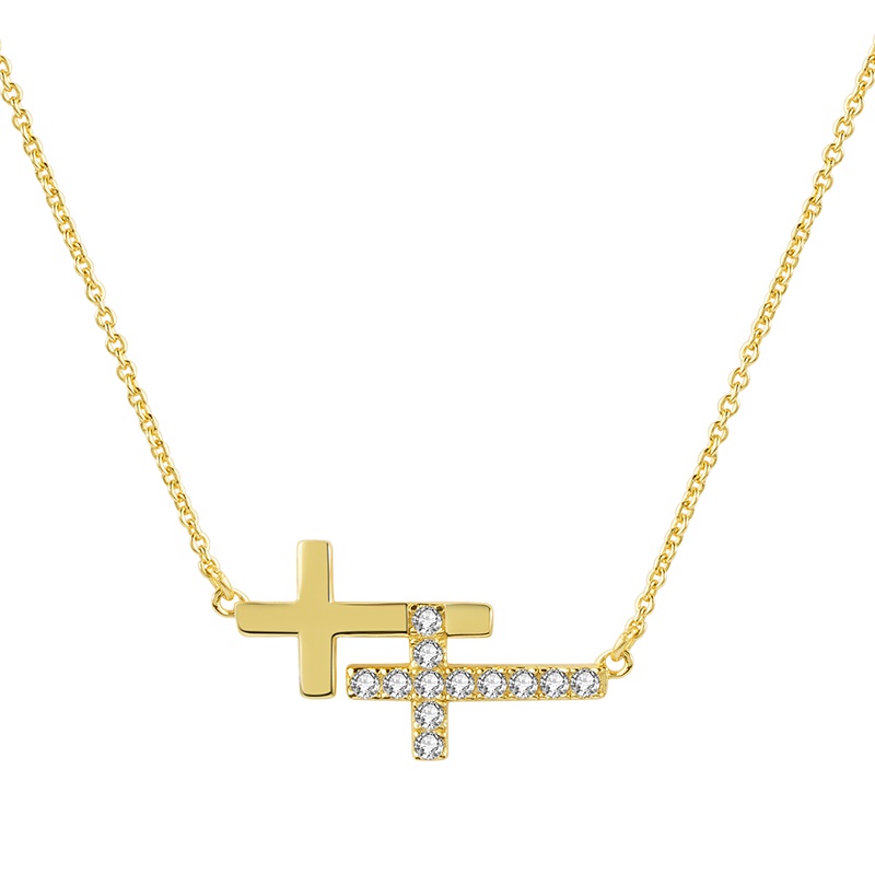 MYFD 项链女S925银镶晶钻知性优雅系列横向双十字架项链MYN18314