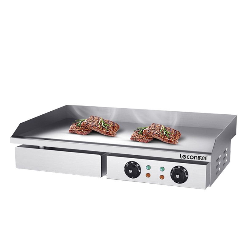 乐创(lecon)电扒炉商用小型手抓饼机铁板烧煎扒炉台式煎牛排平扒炉铁板不锈钢鱿鱼烤冷面铜锣烧双温控铁板款EG-820