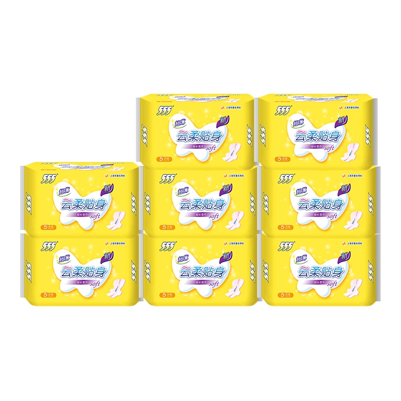 555卫生巾超长夜用360mm女生8包40片绵柔贴身夜用姨妈巾整箱装