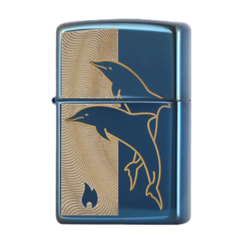 美国ZIPPO打火机 芝宝 爱情守护神 蓝冰情侣海豚 24296