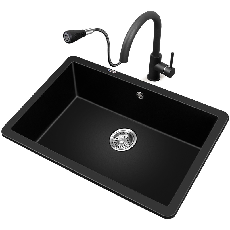 意狄讴石英石水槽单槽厨房洗菜盆7070SY花岗岩台下盆嵌入式套餐