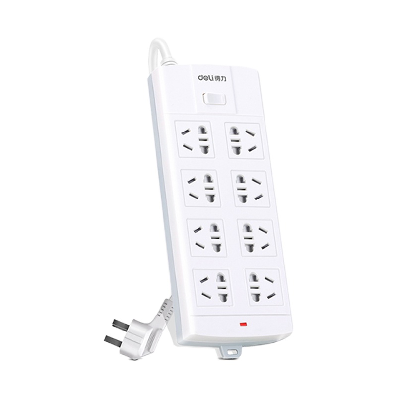 得力(deli)3996新国标防过载8位组合孔3米 大孔距总控开关插座/插排/插线板/接线板/排插/拖线板 白色