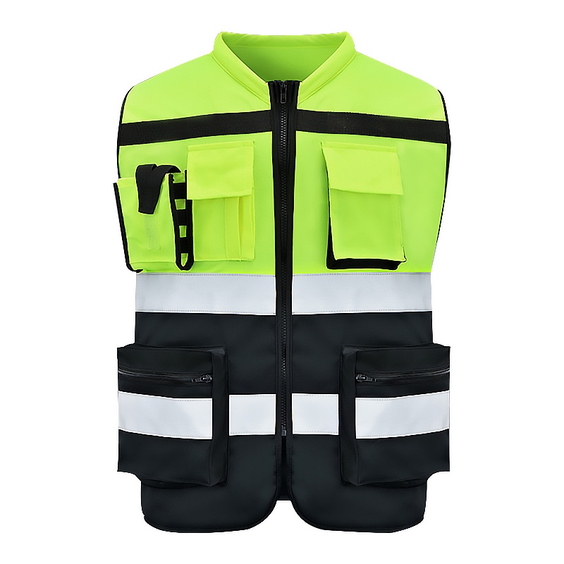 趣行 高亮多袋反光衣背心 均码反光马甲 交通安全指挥应急救援夜跑骑行服执勤安全服 黄黑双拼色