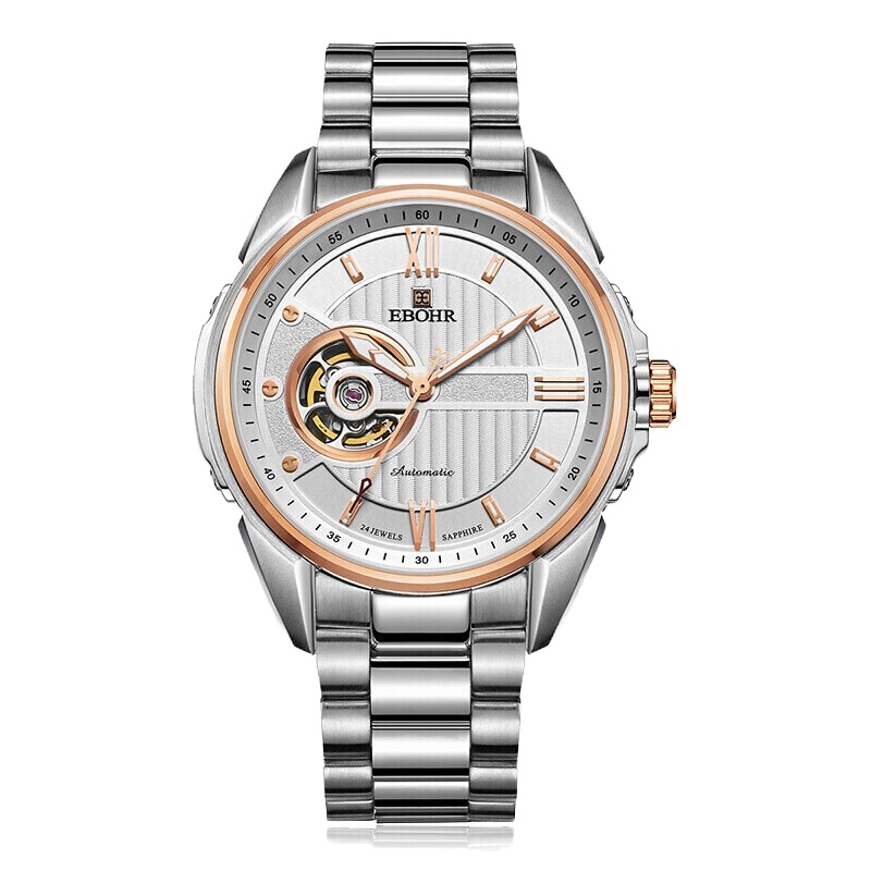 依波表(EBOHR)镂空自动机械 商务时尚防水男士腕表 间玫金钢带 17020211