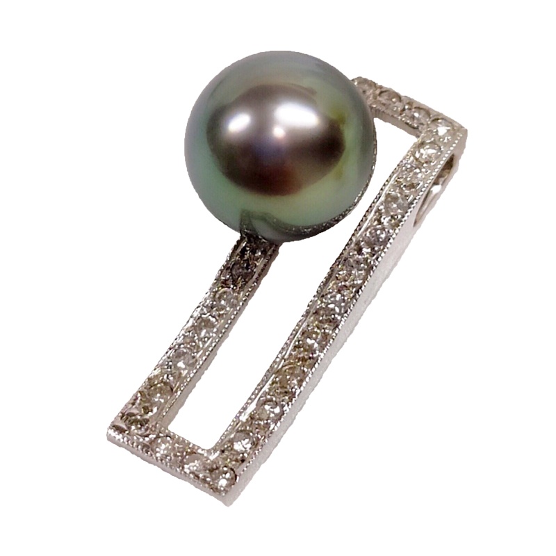 缘源珠宝 天然法国大溪地黑珍珠吊坠18K金镶钻石吊坠送妈妈女友旺季礼物