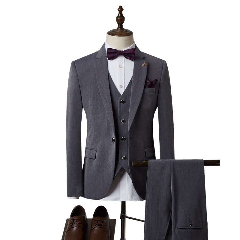 绅士空间2021春季一粒扣西服套装男士三件套韩版修身小西装男职业正装伴郎服装新郎结婚礼服CG.TZ1905
