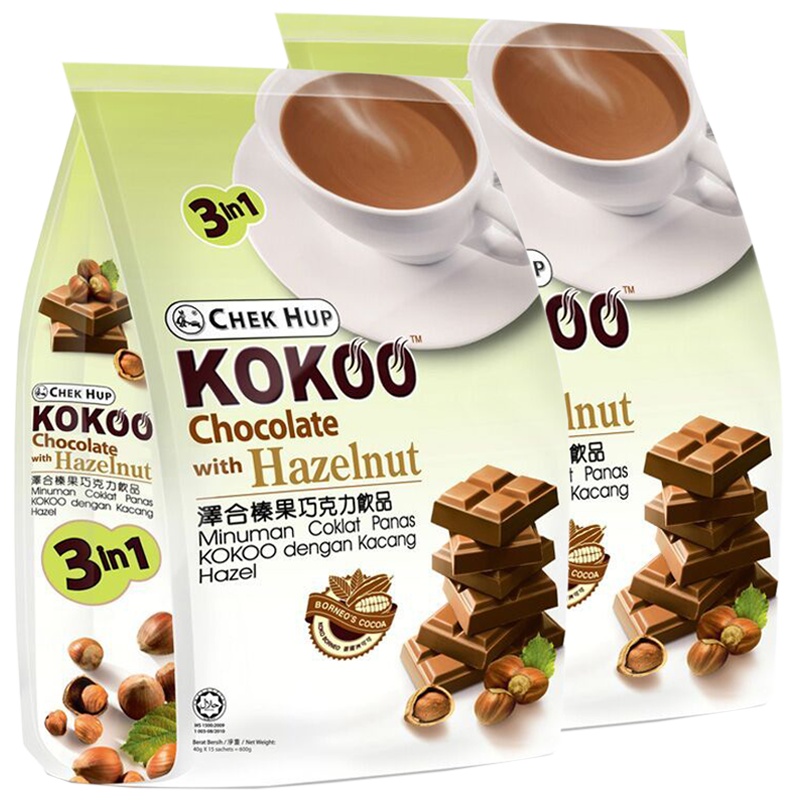 马来西亚原装进口 泽合怡保三合一榛果味巧克力饮品可可粉600g*2袋