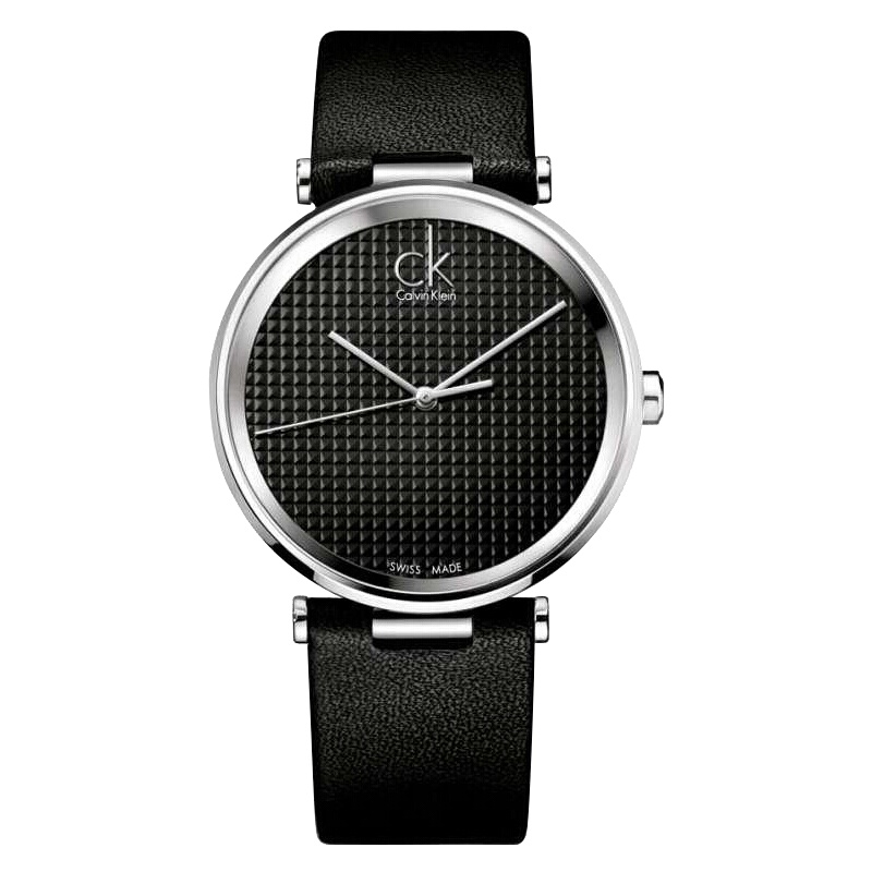 CK手表SIGHT系列无刻度三针男士石英表黑色皮带腕表 K1S21102