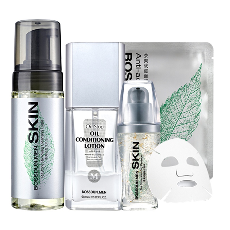 波斯顿男士护肤品套装控油清痘洗面奶水乳保湿洗脸组合装化妆正品