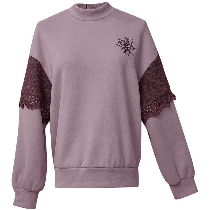 欧昵雪冬装立领花卉绣花宽松抓绒卫衣女套头ins显瘦上衣