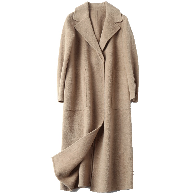 憨厚皇后2019海宁春季新款阿尔巴卡羊毛毛呢长款双面呢韩版外套女