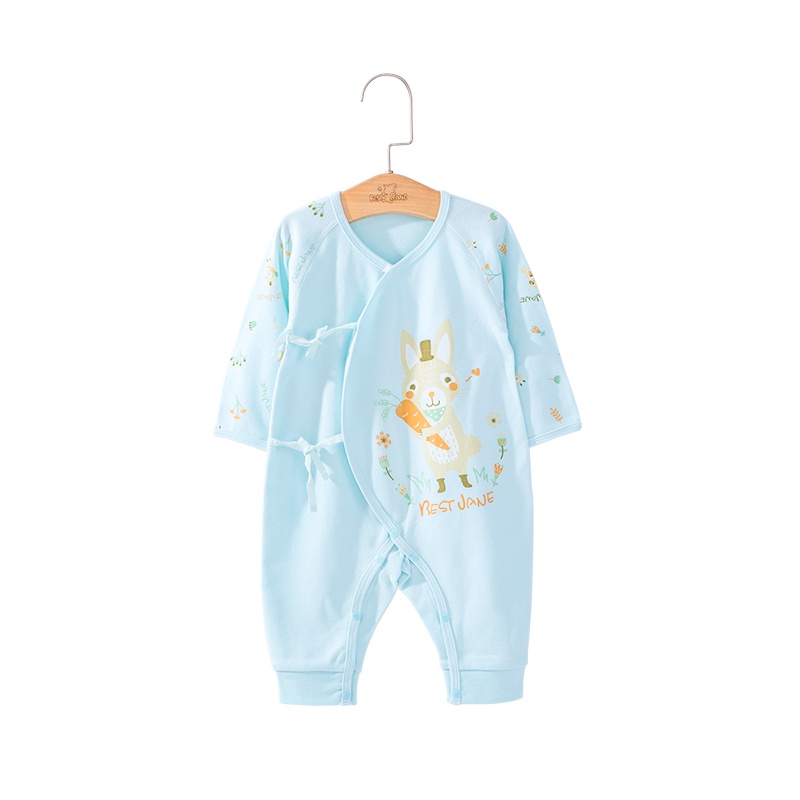 优简秋冬新款新生儿全棉系带款哈衣婴儿家居睡衣0-6月宝宝连身衣连体服