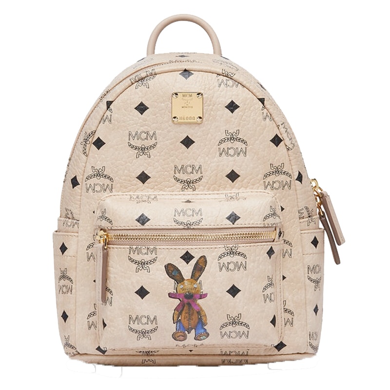 MCM 女士时尚经典兔子系列印花米色人造革小号双肩背包MWK6AXL06IG001