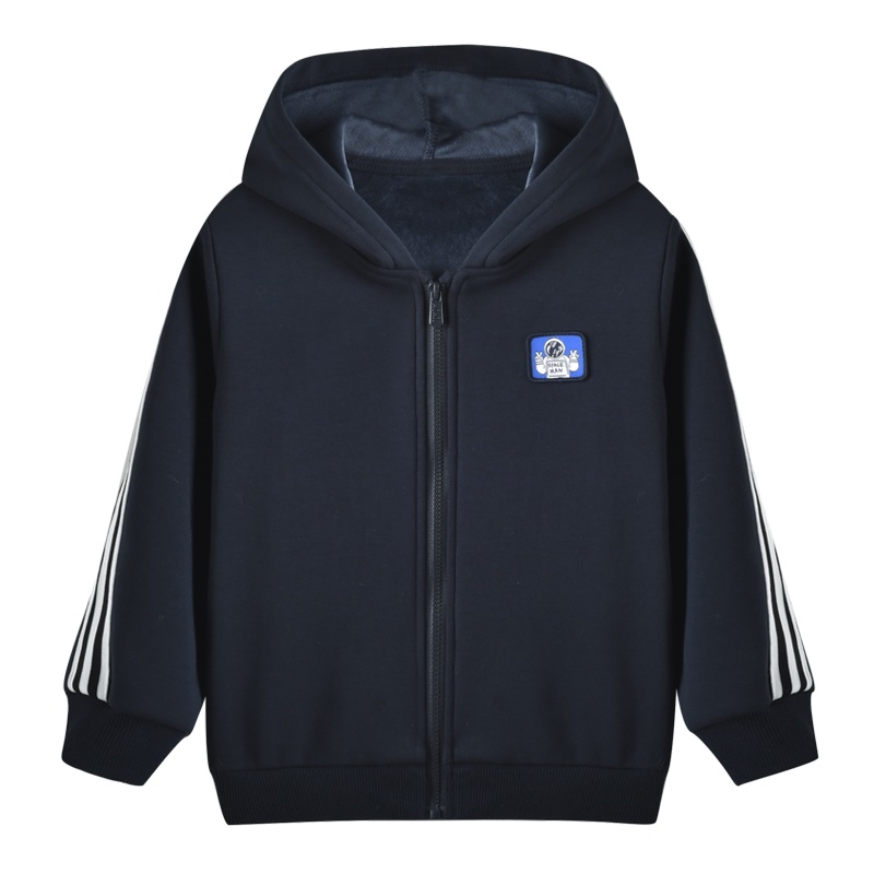 [2折价:29元]铅笔俱乐部童装男小童连帽加绒保暖外套儿童针织拉链衫2022秋冬