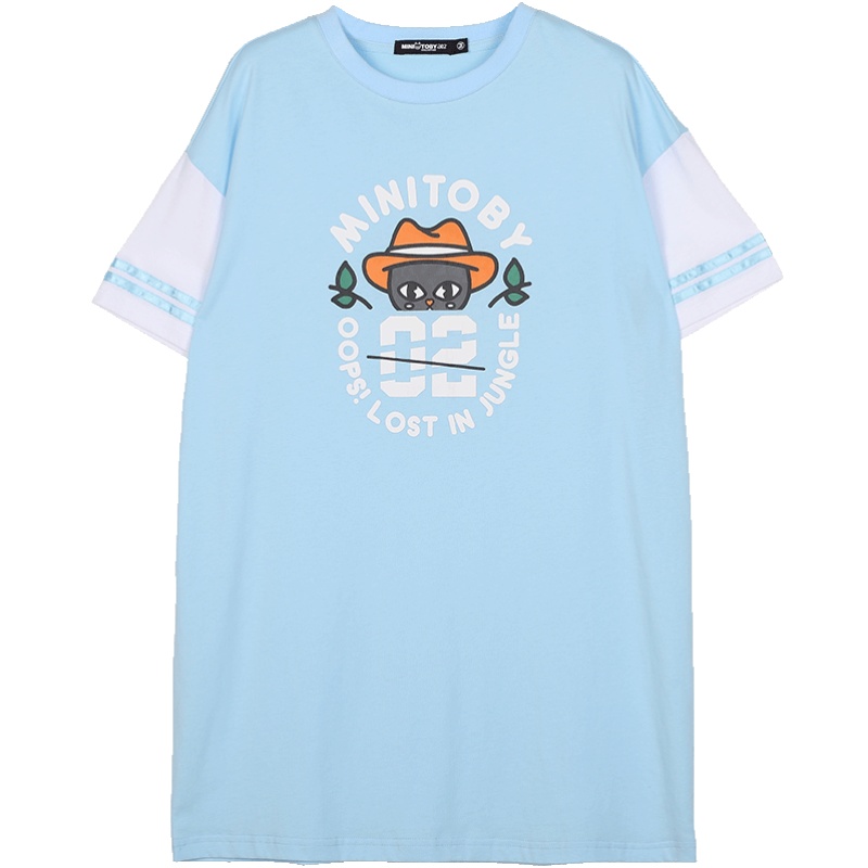 a02新款2020减龄卡通印花撞色拼接直筒宽松连衣裙女潮DTV2C0261DR