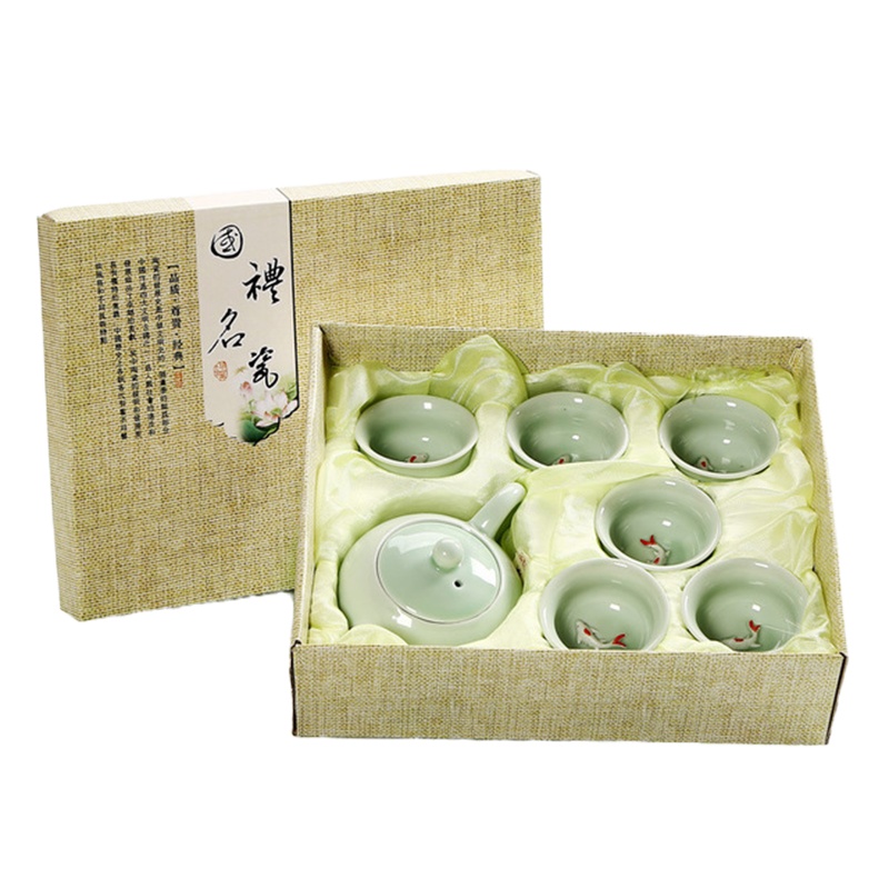 7头 青瓷鱼杯茶具套装