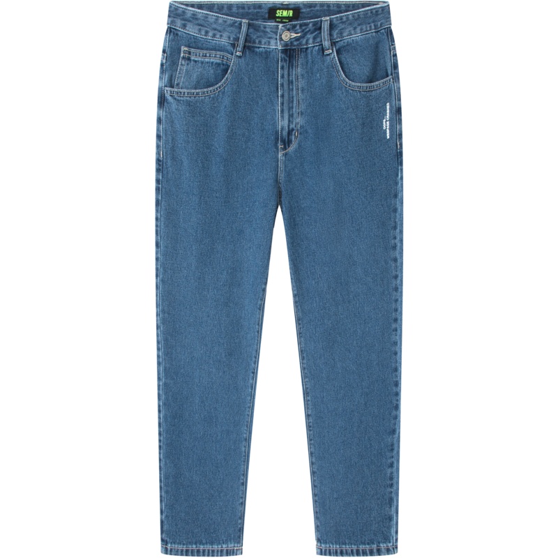 【满198减100预估价：104】森马牛仔长裤男2021夏季新款宽松直筒小锥裤男士潮牌蓝色裤子纯棉