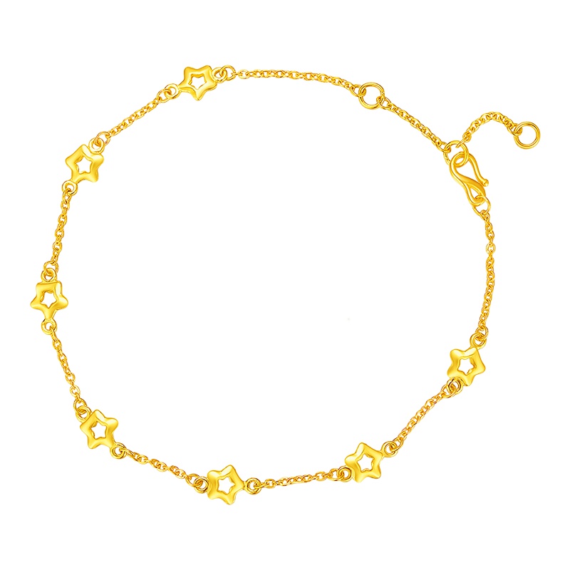 梦金园 黄金手链 足金999 幸运五角星星愿细款首饰 女款 黄金饰品首饰