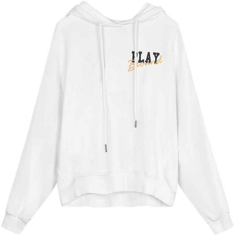 拉夏贝尔oversize卫衣女宽松潮ins连帽白色短款韩版新款长袖上衣