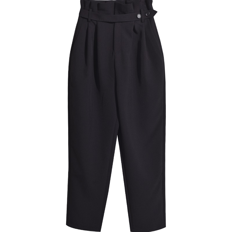 娅丽达女裤2019秋季新款高腰花苞裤女哈伦裤休闲宽松黑色时尚裤子I3826