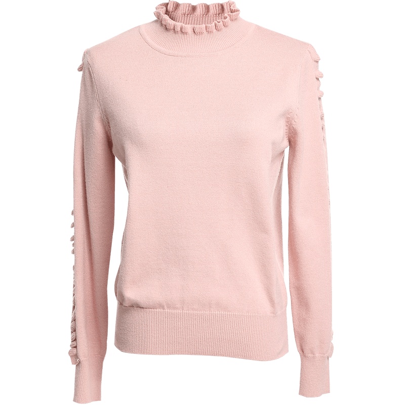 欧昵雪秋冬季木耳边半高领外穿宽松长袖套头毛衣女针织衫