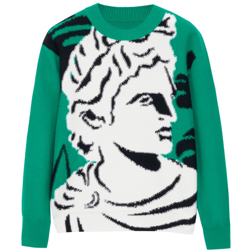 ERDOS 20春夏大卫头像圆领提花撞色设计女羊绒衫针织衫