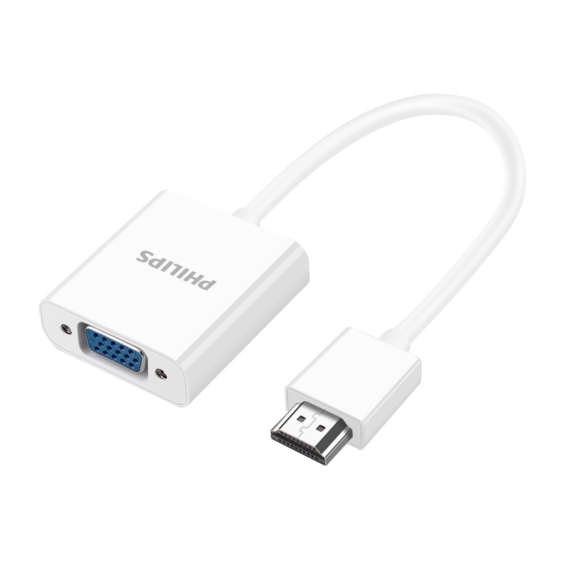 飞利浦(PHILIPS)HDMI转VGA转换器高清视频转接头笔记本电脑机顶盒接电视投影仪连接线1080P-白