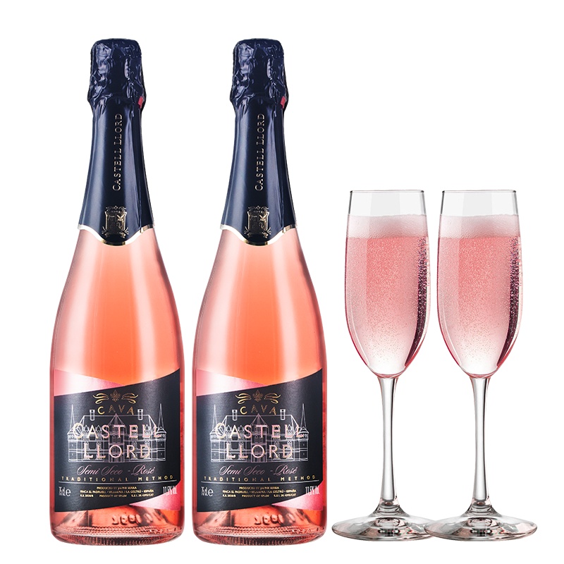 西班牙原瓶原装进口葡萄酒 ANDIMAR爱之湾酩珠卡瓦桃红半干香槟工艺起泡酒750ml*2双支装享香槟杯