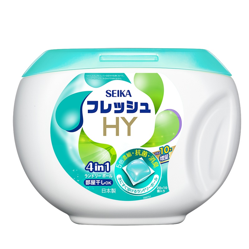 Seika日本菁华牌洗衣凝珠4in1 清新洗衣珠22g大珠30粒 威露士出品（旧品为20g*20粒，新旧包装随机发货）