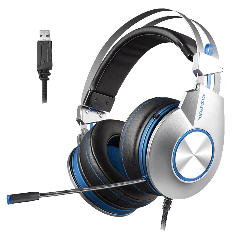 西伯利亚 K5 USB 电竞游戏耳机头戴式7.1声道 发光带线控电脑耳麦 绝地求生吃鸡耳机 蓝色