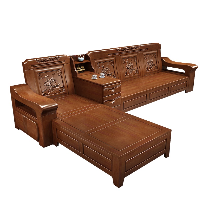 月影梳桐储物实木沙发组合小户型新中式客厅家用仿古冬夏两用木沙发家具
