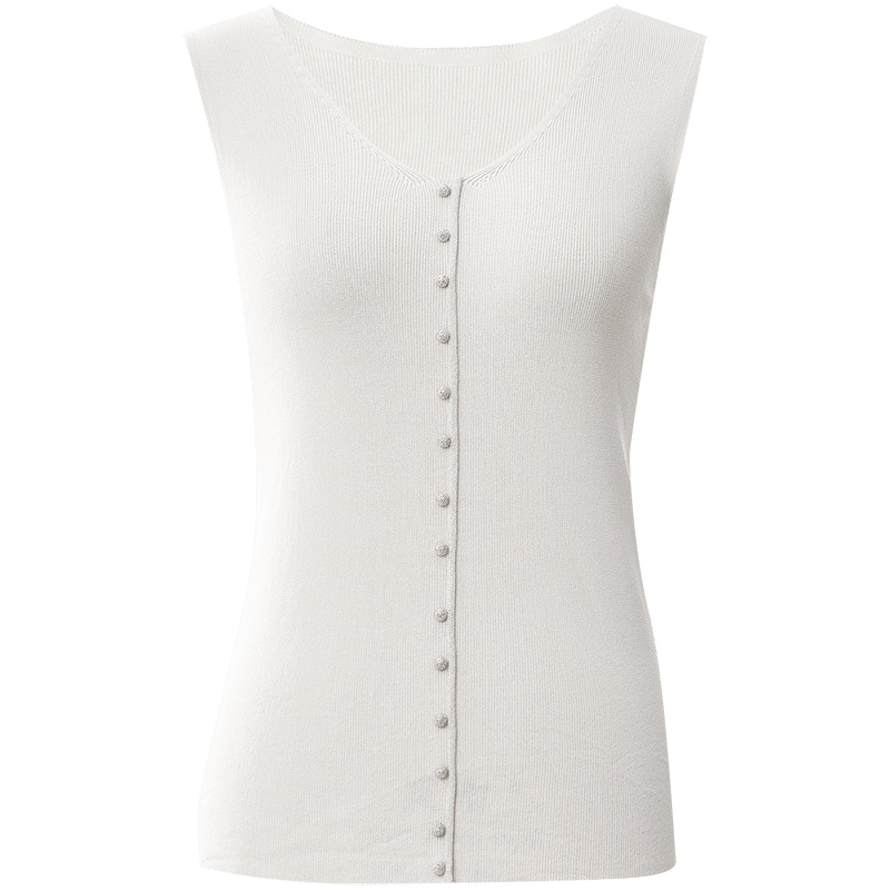 欧昵雪夏装小众V领显瘦无袖针织衫女薄款打底衫背心上衣