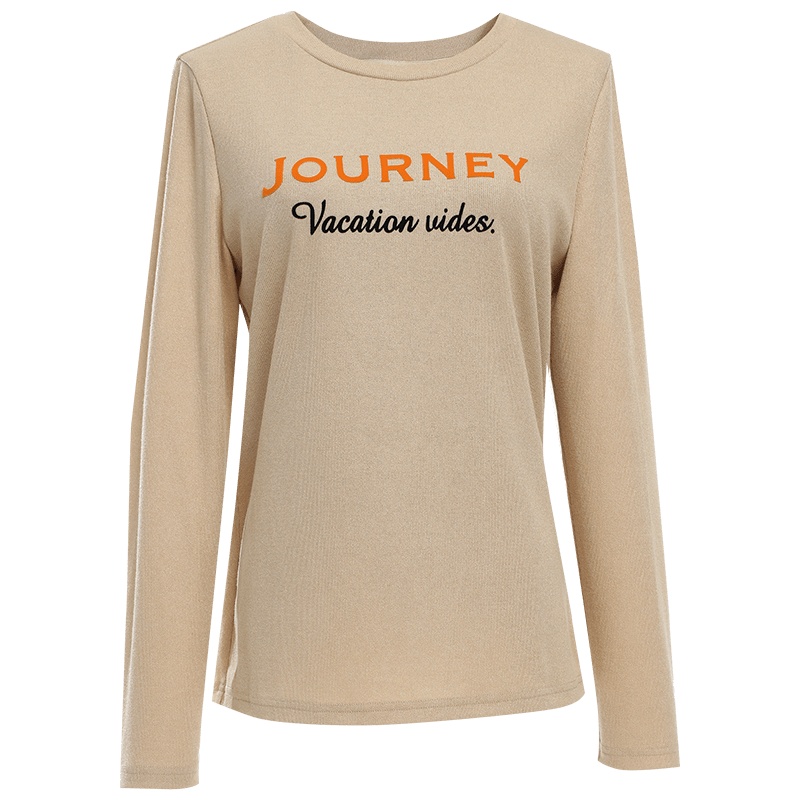 欧昵雪韩版宽松圆领字母印花T恤女长袖打底衫上衣