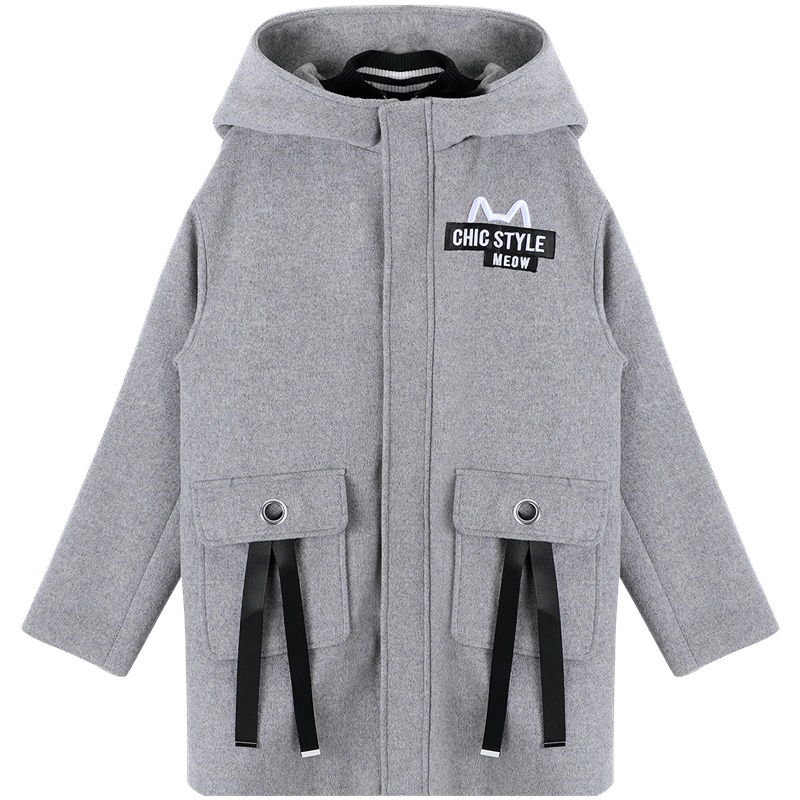 a02商场同款飘带中长款连帽秋冬毛呢外套女D1U6C0A01CT