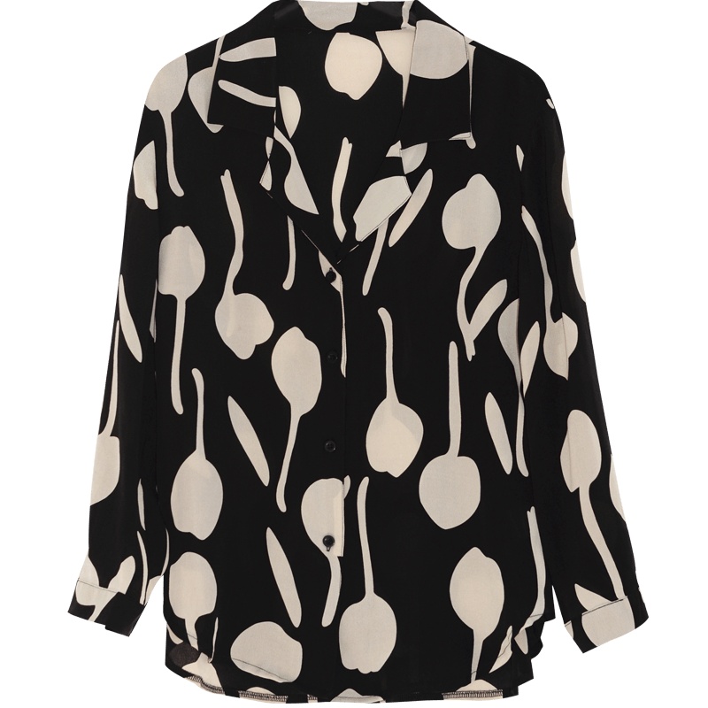 金菊西装领真丝衬衫女2020夏新款桑蚕丝宽松显瘦纯色印花上衣