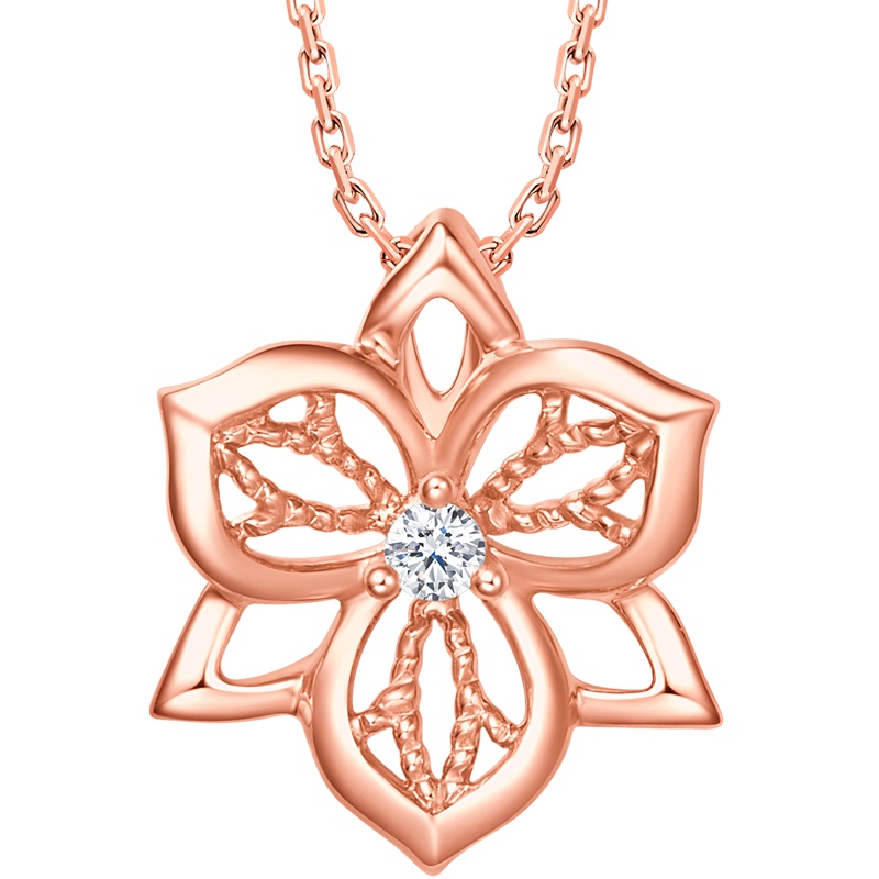 周大福迪士尼花木兰系列 木兰花 18K金镶钻石吊坠/配项链U180124