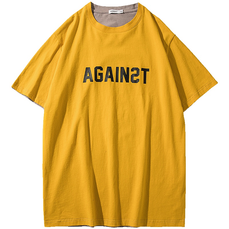 No1dara夏季宽松拼接短袖男港风学生字母撞色上衣百搭纯棉潮牌t恤