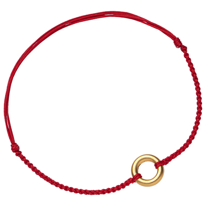 Letrange古法平安扣黄金脚链女999足金好运珠红绳脚绳