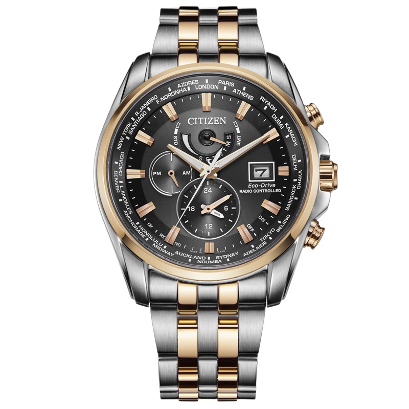 西铁城(CITIZEN)手表光动能多局电波万年历不锈钢表带商务运动男表 AT9038-53E