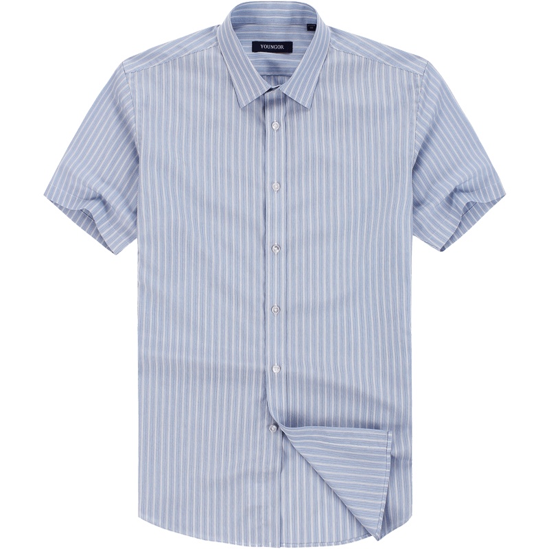 Youngor/雅戈尔男装商务正装纯棉面料 DP免烫 素雅条纹蓝色条纹衬衫064HJA