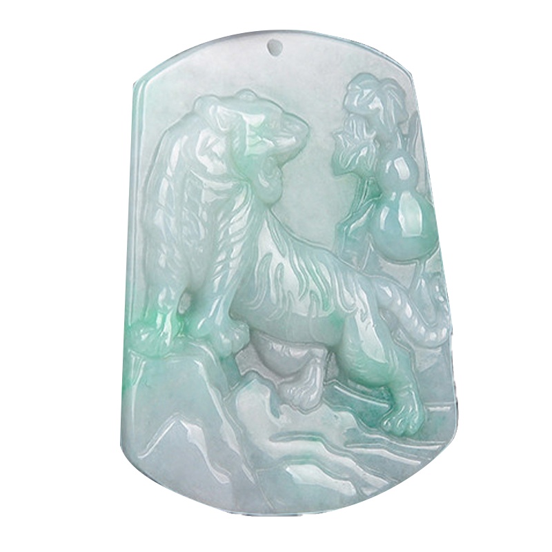 臻玉盈 天然A货翡翠吊坠精工虎牌上山虎翡翠挂件男士款项链挂件带证书