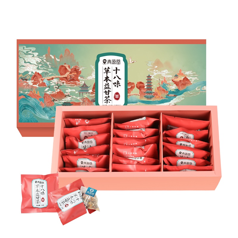 青源堂牌18味草本益甘茶决明子红枣人参金银花桂花三七花10克*21袋