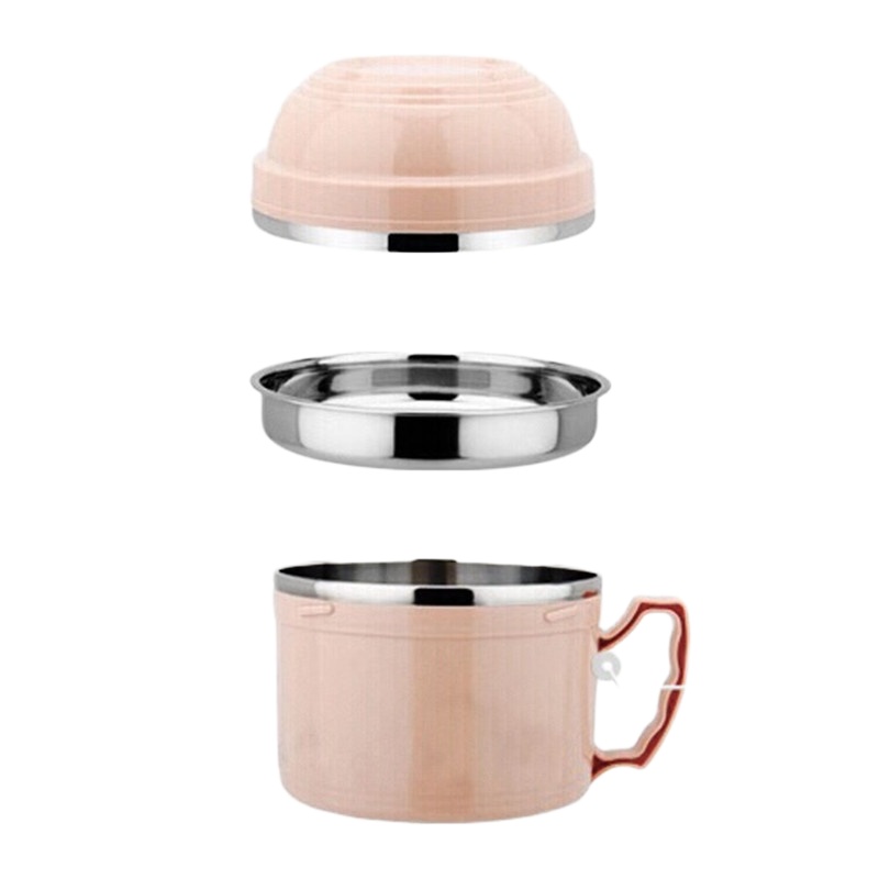 不锈钢饭盒带盖双层食堂便当盒学生大号打饭缸大容量泡面碗快餐杯 北欧天空蓝(送餐具+保温袋) 敬平