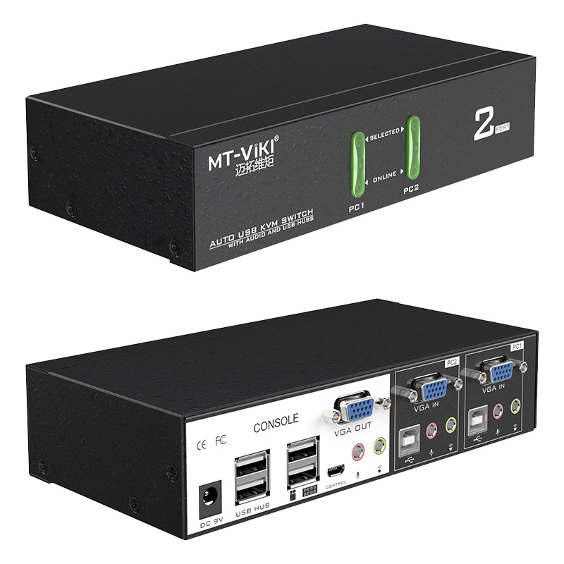 迈拓维矩MT-0201VK 工业级kvm切换器2口usb带音频显示器电脑vga2进1出