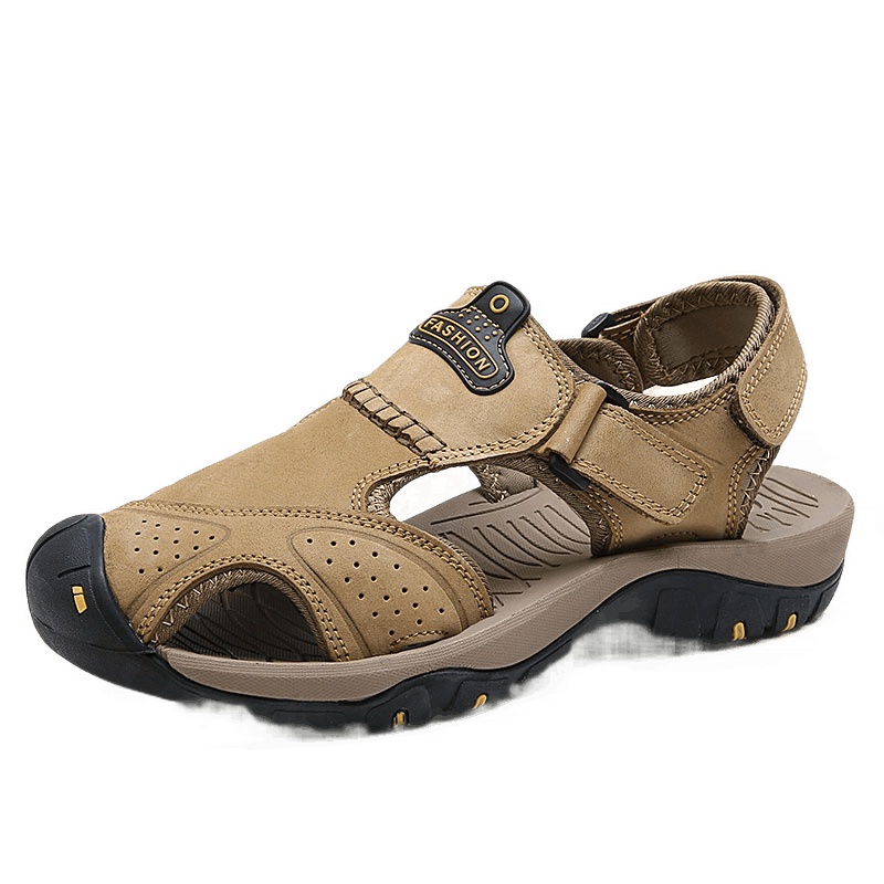 策乐(cele)夏季凉鞋男头层牛皮沙滩鞋包头凉拖鞋防滑耐磨休闲鞋男时尚包头DP-7238