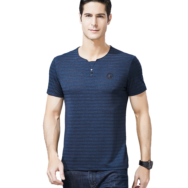 恒源祥男士短袖T恤夏款中青年V领休闲半袖T恤衫男装