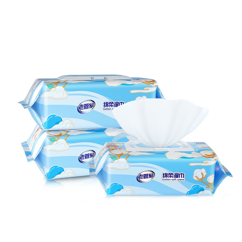 老管家绵柔湿巾湿纸巾80抽棉柔洗脸巾