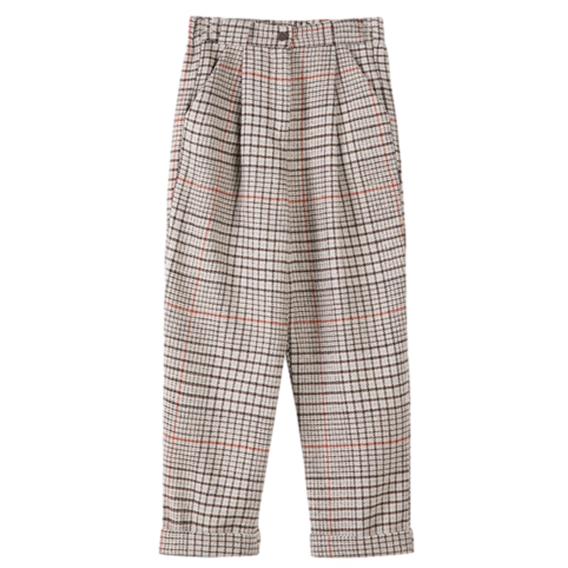 宽松休闲裤子装新品时尚宽松格子垂感阔腿裤时尚九分裤