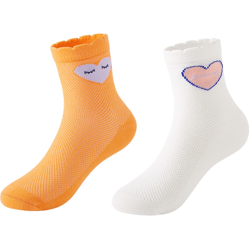 [1件5折价:19.5]米喜迪mecity童装秋新款女童心形印花两双装中筒棉袜子