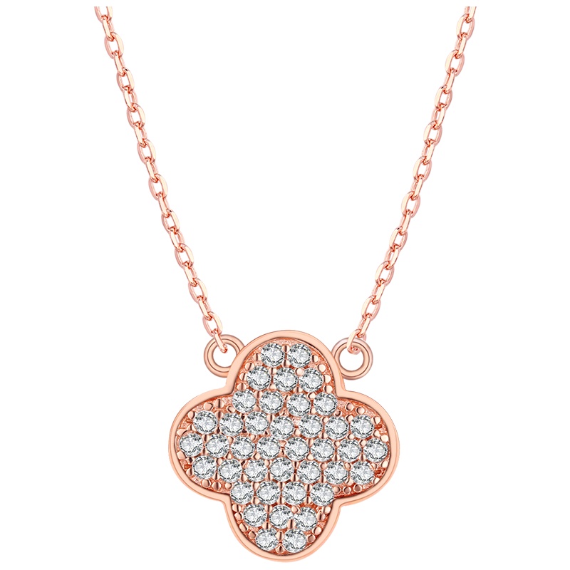 佰色传情四叶草项链女双面纯银s925轻奢锁骨链玫瑰金吊坠简约